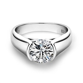 CannyCat 2 Carat Moissanite Half Bezel Set Ring for Women Platinum-Plated Silver D color VVS 8 mm Moissanite Solitaire Engagement Promise Band (9)