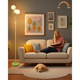 Lightdot Globe Standing Lamps with 3Pcs 3000K G9 Bulbs Stepless Green Dimmable Floor Lamp with Stable Base 3-Lights Modern Design Mid Century Floor Lamp for Living Room/Bedroon/Office