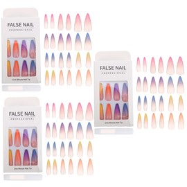 Beavorty 3sets Wearing Nail Art Wear Nails Fake Rainbow Tip Super Long False Manicure Set at Home 24pcs*3