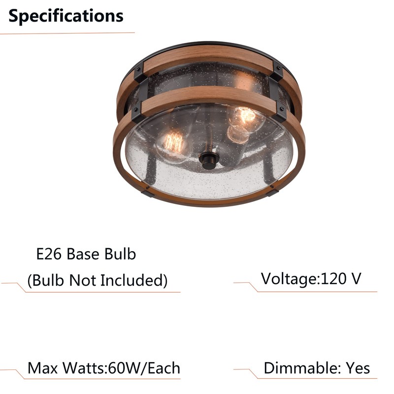 DEYNITE Farmhouse Ceiling Light Fixture 2-Light Hallway Ceiling Light in