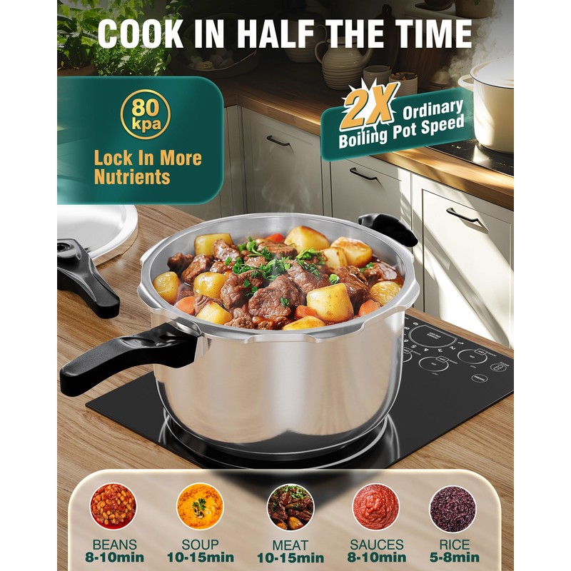 WantJoin Pressure Cooker, 6 Quart Stainless Steel Pressure Canner, Induction