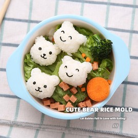 Rice Ball Mold Non-Stick Sushi Making Kit Cartoon Animal Mini Bears Rice Balls Sushi Bento Maker Mould with Seaweed Nori Expression Cutter Bento Box Accessories DIY Kitchen & Picnic