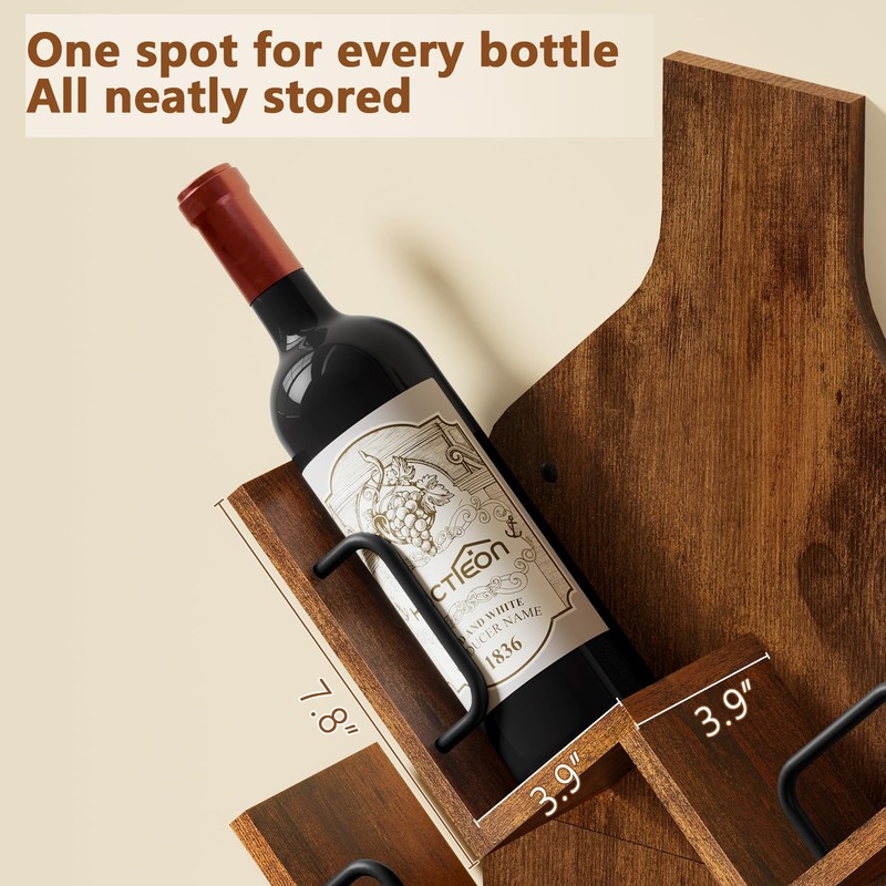 Hoctieon Wine Rack Wall Mounted, 6 Bottles Wood Wine Rack