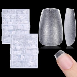 Oruiiju Short Ballerina Nail Tips, Short Coffin, Short Nail Tips, Soft Gel, Full Cover Nail Tips, Pre-Shaped, Matt, Artificial Nails, Gelly Tips for Gel Nails (240 Pieces, 12 Sizes)