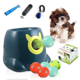 JolyBay Auto Small Dog Ball Thrower for Small & Medium Dogs | Remote Control Launcher Toy with 6 Balls & Accessories – Indoor & Outdoor Use | Dual Power Options – Super Blue