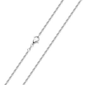 MATERIA by Matthias Wagner Women's Double Anchor Chain Necklace 925 Silver 2 mm Rhodium-Plated 40-80 cm, Sterling Silver, No Gemstone