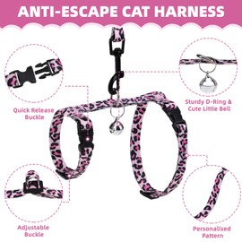 PAWCHIE Cat Harness and Leash Set, Cats Escape Proof-Adjustable Kitten Harness Lightweight Soft Outdoor Walking Travel Pet Safe Harness, Puppy Harness for Girl Cats Bunny Rabbit Small Dog, Pink M