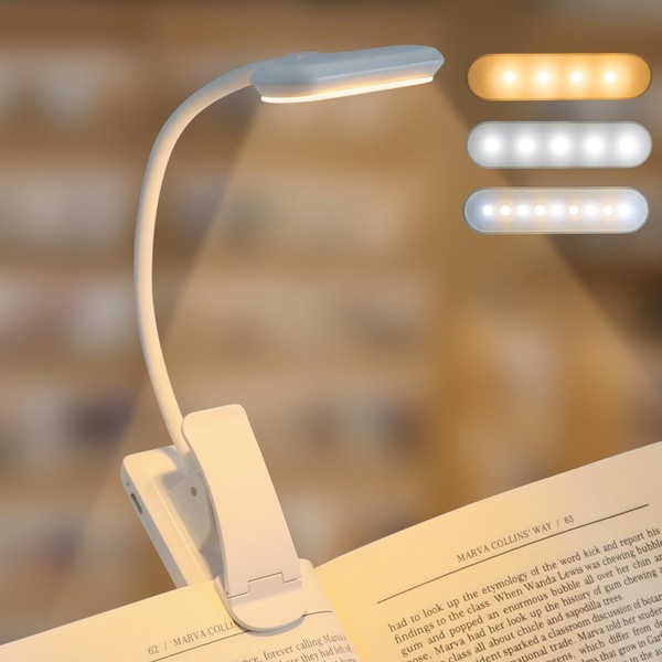 Caldarax Wei? Leselampe Buch Klemme, USB Wiederaufladbare Buchlampe mit 9