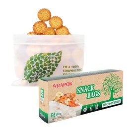 WRAPOK 100% Compostable Snack Bags Small Biodegradable Freezer Sandwich Storage Bag for Cookies Biscuits, 50 Count - 6.3 x 3.9 Inch