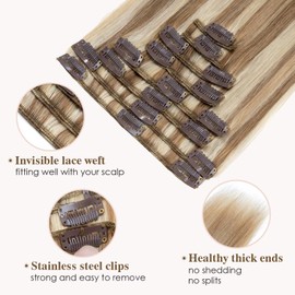 TESS Real Hair Extensions Clip-in Hair Extensions Standard Weft Grade 7A Long Straight Remy Human Hair 8 Wefts 18 Clips