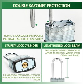 6 Keyed Alike Padlocks with 12 Keys, 40mm Heavy-Duty Padlocks with Same Keys Long Shackle Durable Hardened Steel for Gate Fence Toolbox School Gym(1.7 * 3.7inch)