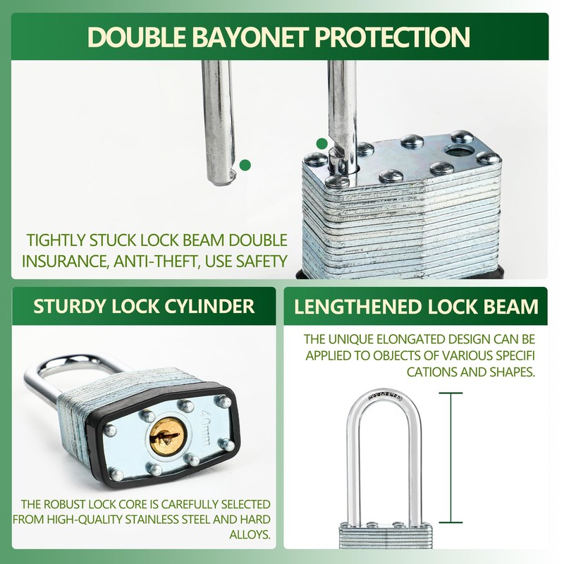 6 Keyed Alike Padlocks with 12 Keys, 40mm Heavy-Duty Padlocks