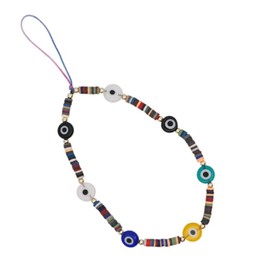 clover Beaded Phone Charm, Smiley Face Beaded Phone Lanyard Wrist Strap Fruit Letter Pearl Rainbow Handmade Clay Beads Anti Lost Phone Chain Keychain for Women Girls