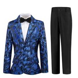 Trajes de niño formales para boda, graduación, esmoquin para adolescentes y niños, traje de jacquard ajustado de 3 piezas, chamarra de pantalones con pajarita, Azul, 18