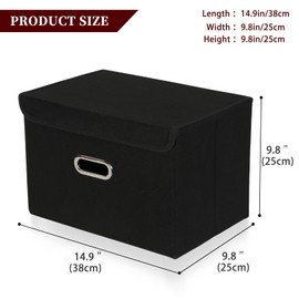 STOREONE Fabric Storage Cube Bins Foldable Organizer Container Collapsible Basket with Lids and Metal Handles, for Home, Bedroom, Closet 6 Pcs (Black)