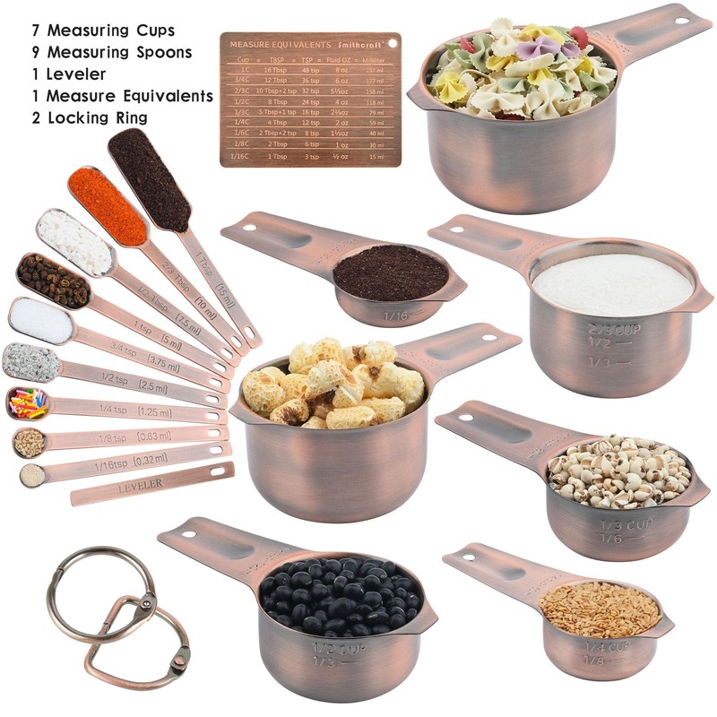 Smithcraft Copper Measuring Spoons Set 10, Stainless Steel Measuring Spoons