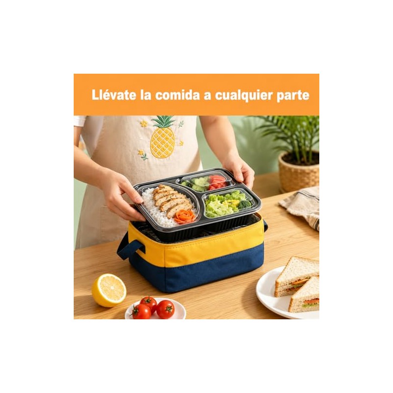 20 Contenedores para Alimentos de 40 oz, 3 Compartimentos y