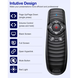 Wireless Presentation Clicker, Powerpoint Clicker Remote with Laser Pointer,Rechargeable Presentation Remote with Hyperlink & Volume Control for PowerPoint, Mac, Computer, Laptop