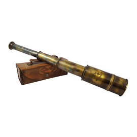 Brass Nautical - 12x Pirate's Functional Telescope | Made of Brass | Glass Optics | Captain's Spyglass| Camouflage Finish | 17in Long | 1Pc in Leather Case | Handheld Style Spyglass