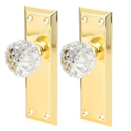ToPToToo Single-Side Glass Dummy Door Knobs,Inactive Door Knobs for Closet,Antique Bifold Door Knobs Replacement,Crystal Dummy Door Handles,Polished Brass,2 Pack