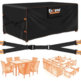 Enzeno New Upgrade Garden Furniture Covers,150x90x74cm Outdoor Table Cover Waterproof,500D Heavy Duty Patio Furniture Cover,Wider Vents for Outdoor Rectangle/Rectangular Table and Chair Set Covers.