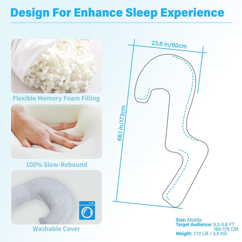 EKEPE EKEPE Body Pillow with Cover, 68 Inches Memory Foam