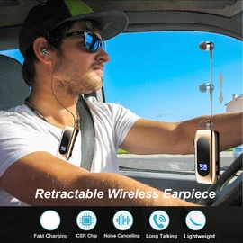 Retractable Wireless Headset Headphone Stereo Earphone V5.0 Noise Cancelling Mic Clip on Earpiece Comfortable HandsFree Headset 20Hrs Talking Time Sports Business Trucker Driver Earbud