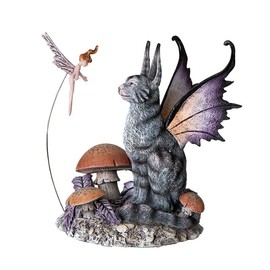 SUMMIT COLLECTION Gifts Whimsical Amy Brown Curious Encounter Fantasy Garden Winged Cat Figurine with Fairy and Mushrooms Polyresin Home Decor Statue 5.9" H