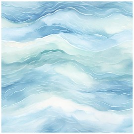 HAOKHOME Peel and Stick Wallpaper Wave Wall Paper Coastal Removable for Bathroom Blue Contact Paper 17.7in x 9.8ft