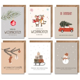 WBdesignz Set of 5 Christmas Cards with Envelopes - Merry Christmas Classic Christmas Card Set X-Mas Snowman Rudolf Christmas Tree Christmas Bauble Christmas Eve Advent Season Christmas Greeting (DIN