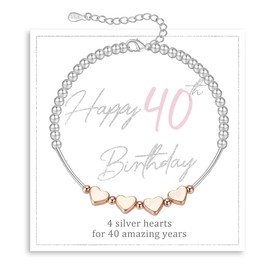 FENNELISA 40th Birthday Gifts Women Unique 40 Year Old Gifts for Women 40th Birthday Presents Ideas with Cards Trendy Adjustable Rose Gold Bracelet for Sister Best Friend Mom Wife