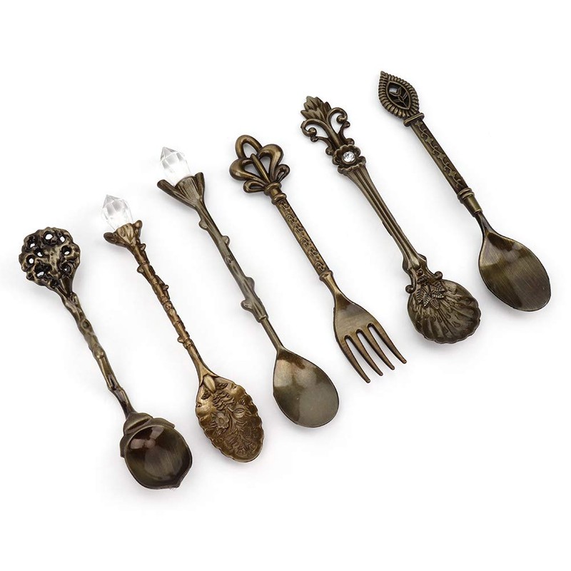 6 Pcs/Set Vintage Carved Coffee Spoons Teaspoons Retro Zinc Alloy
