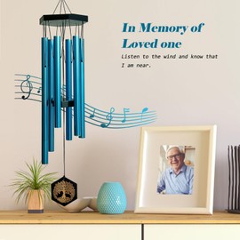 Eiryhope Sympathy Wind Chimes with Engraved Tree of Life, 33" Memorial Wind Chime for Loss of a Loved One, Memorial/Sympathy/Condolence/Funeral Gift, Windchimes for Garden Outdoor Indoor Decor, Blue