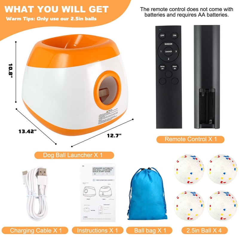 Wortade Automatic Ball Launcher for Dogs, Dog Ball Thrower with