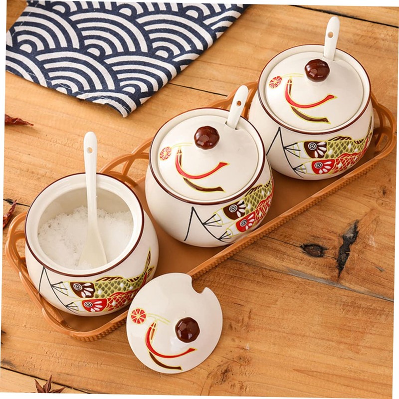 GRIRIW Tea Coffee Sugar Canister Ceramic Sauce Jar Lard Oil