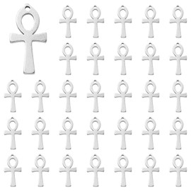 UR URLIFEHALL Pack of 30 201 Stainless Steel Ankh Cross Charms Religious Egyptian Cross Charms for DIY Crafts Jewellery Making Hair Decor