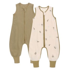 amo nenes Pack of 2 Baby Sleeping Bags with Feet, 0.5 Togs, Summer Sleeping Bag, 100% Cotton Muslin, Breathable for Boys and Girls, panda