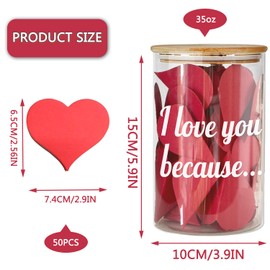 I Love You Because Jar, Love Note Jar with 50 Red Heart Shape Note, Gifts for Girlfriend Boyfriend Birthday, Love Message In The Bottle for Mom Dad,Newlywed Gifts for the Couple