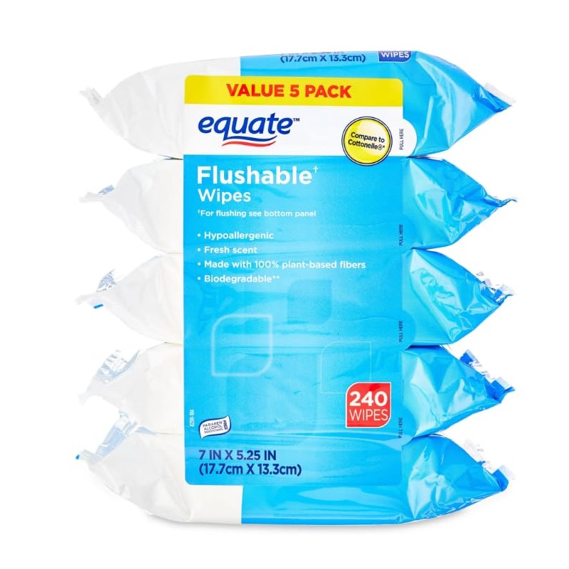 Generic Fresh Scent Flushable Wipes, 5 Packs of 48 Wipes