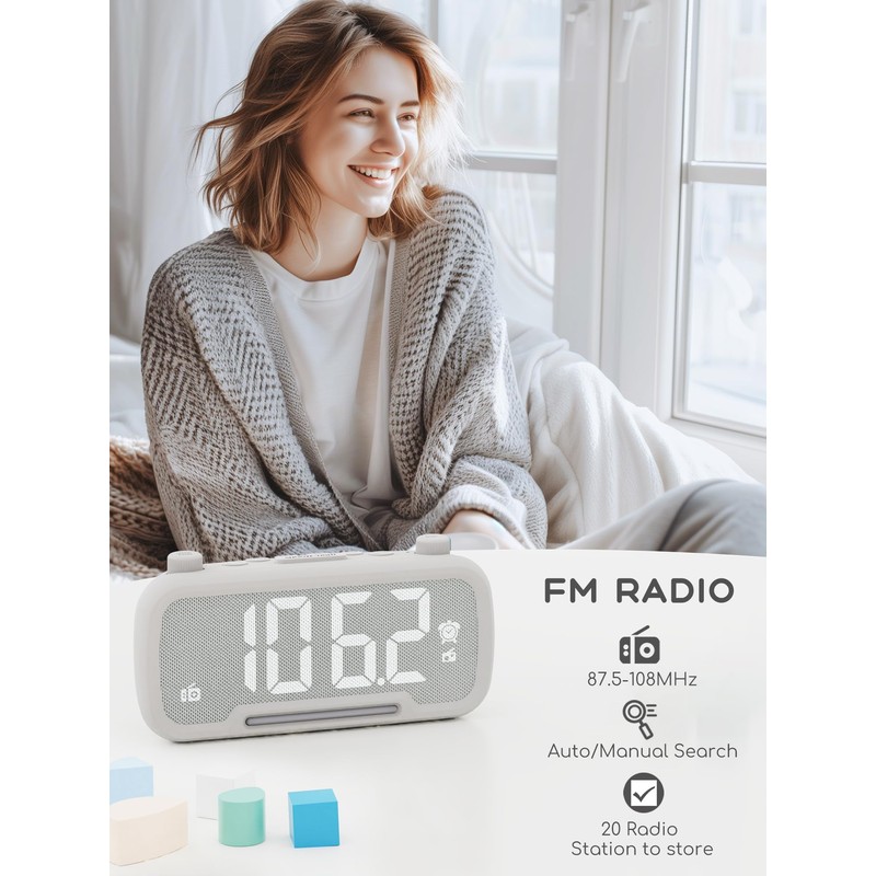 ROCAM Radio Alarm Clocks for Bedrooms,Plug in Digital Clock FM