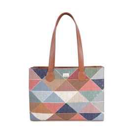 Pinaken Handcrafted Vegan Leather Tote Sling Bag For Women Colorful Triangle Printed Canvas Designed Stylish Trendy Office Bag