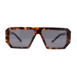 SA106 Flat Top Mobster Angular Modern Metal Hinge Racer Sunglasses - Tortoise - Black