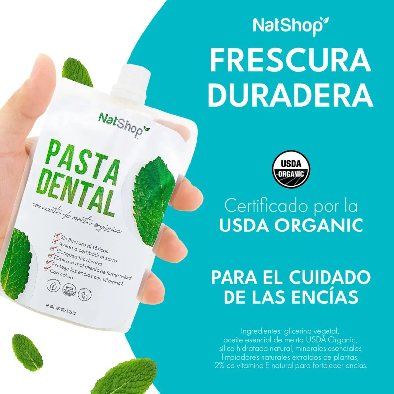 Set 3 Pastas Dentales Natural Menta Orgánica 100g Natshop