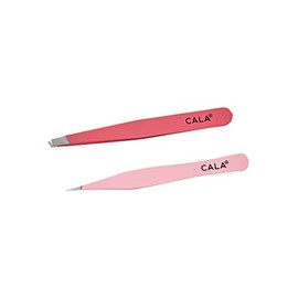 CALA - pinzas para depilar, punto fino, punta angulada (2 piezas, color coral)