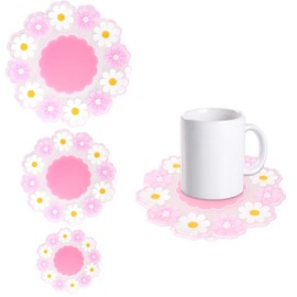 Daisy Drink Coasters Set, PVC Cup Coasters, Reusable Flower Coasters, Tabletop Protection Mat for Mugs and Cups, Beer, Coffee, Tableware Tea