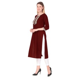 Ladyline Cotton Traditional Kurti Tunic with Gamthi Patch Hand Work Indian Kurta Top Dress (CEK HTP750) (46/ Red)