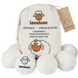 lanalum® [6 Units] 100% Wool Drying Balls for Dryers Greater Energy Savings and Softness Alternative or Savings of Softener Use - Plastic, Natural, Sustainable and Eco-Friendly.