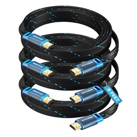Cable HDMI 2.0 de 2,4 m 4 K 60 Hz HDR plano de nailon trenzado de alta velocidad (8 pies, 3 unidades)
