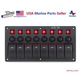 Mear Gear Boat Marine 8 Gang Switch Panel Circuit Breaker Toggle Rocker Switch RV Red LED