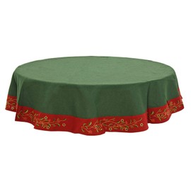 Mr Crimbo 70" Round Christmas Tablecloth Green Red Holly Polyester Fabric